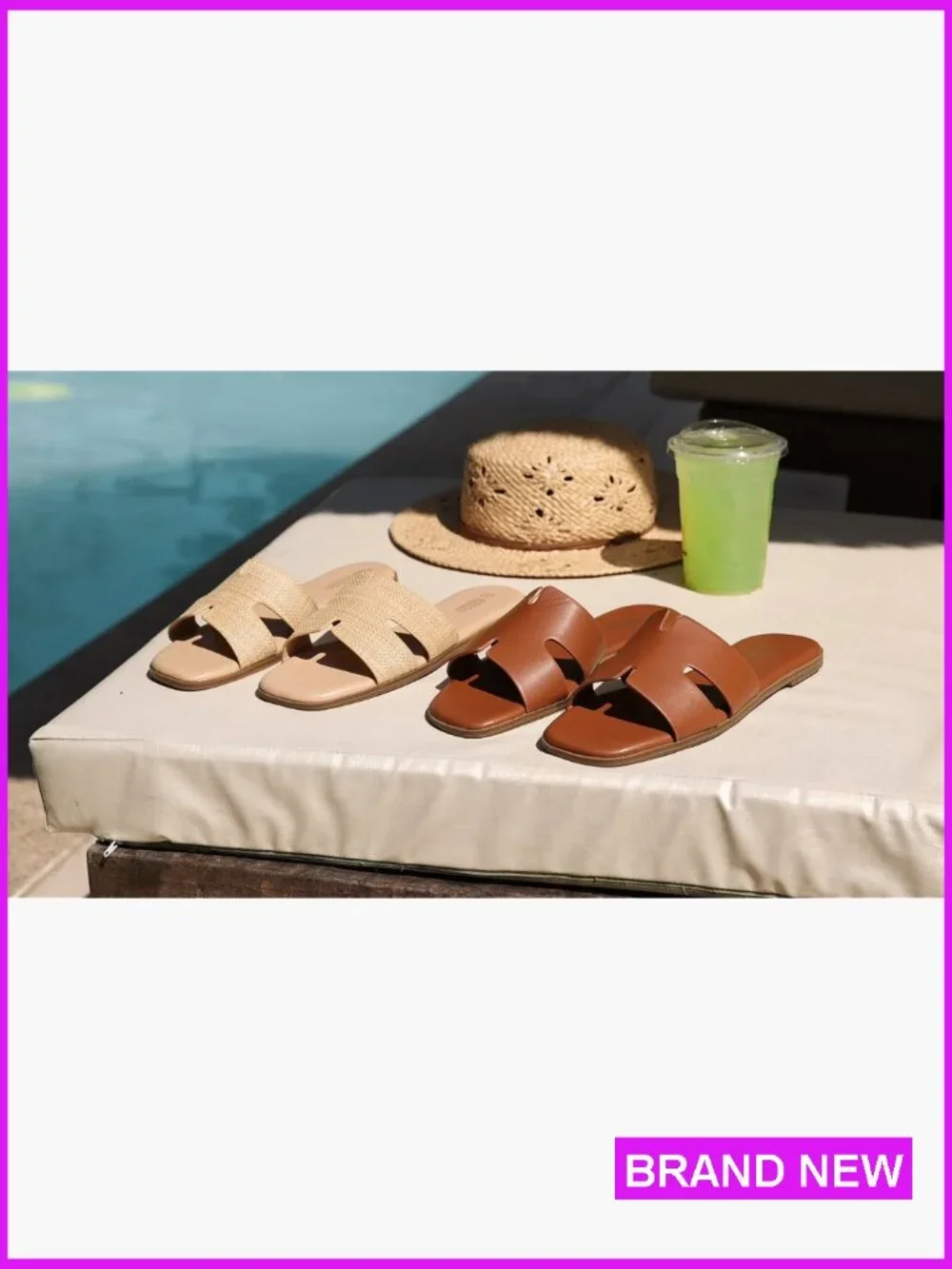 Women's Dressy Flat Slide Sandals Comfortable Slip On Leather Sandals Chic